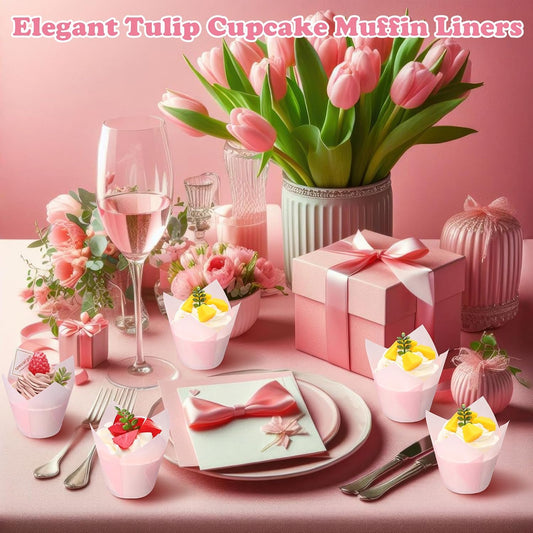 600 Pcs Tulip Cupcake Liners for Baking Muffin Liners Printed Baking Cups Holders Greaseproof Wrappers Decoration for Cupcake Bouquet Birthday Party Wedding Bride Shower (Light Pink)