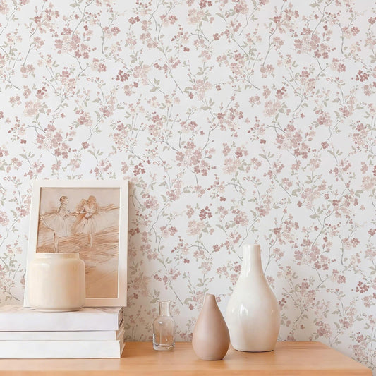 Floral Peel and Stick Wallpaper Vintage Wallpaper 78.7"×17.3" Pink Floral Wall Paper Peel and Stick Cherry Blossom Contact Paper for Nursery Bathroom Kitchen Self-Adhesive Vinyl Waterproof