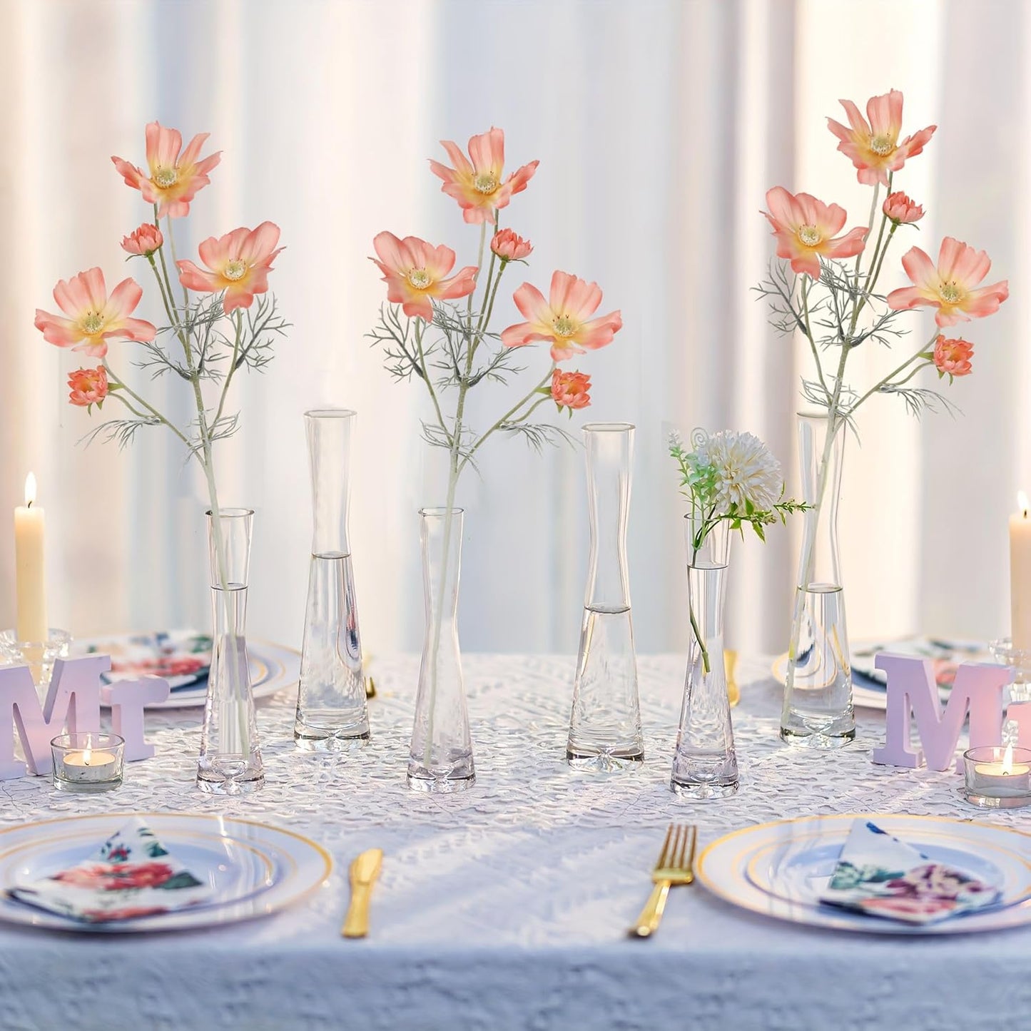 Cosmos Silk Flowers,6PCS Daisy Flowers Artificial 24'' Artificial Wildflower Fake Flowers for Wedding Party Kitchens Home Decoration(Coral Powder)