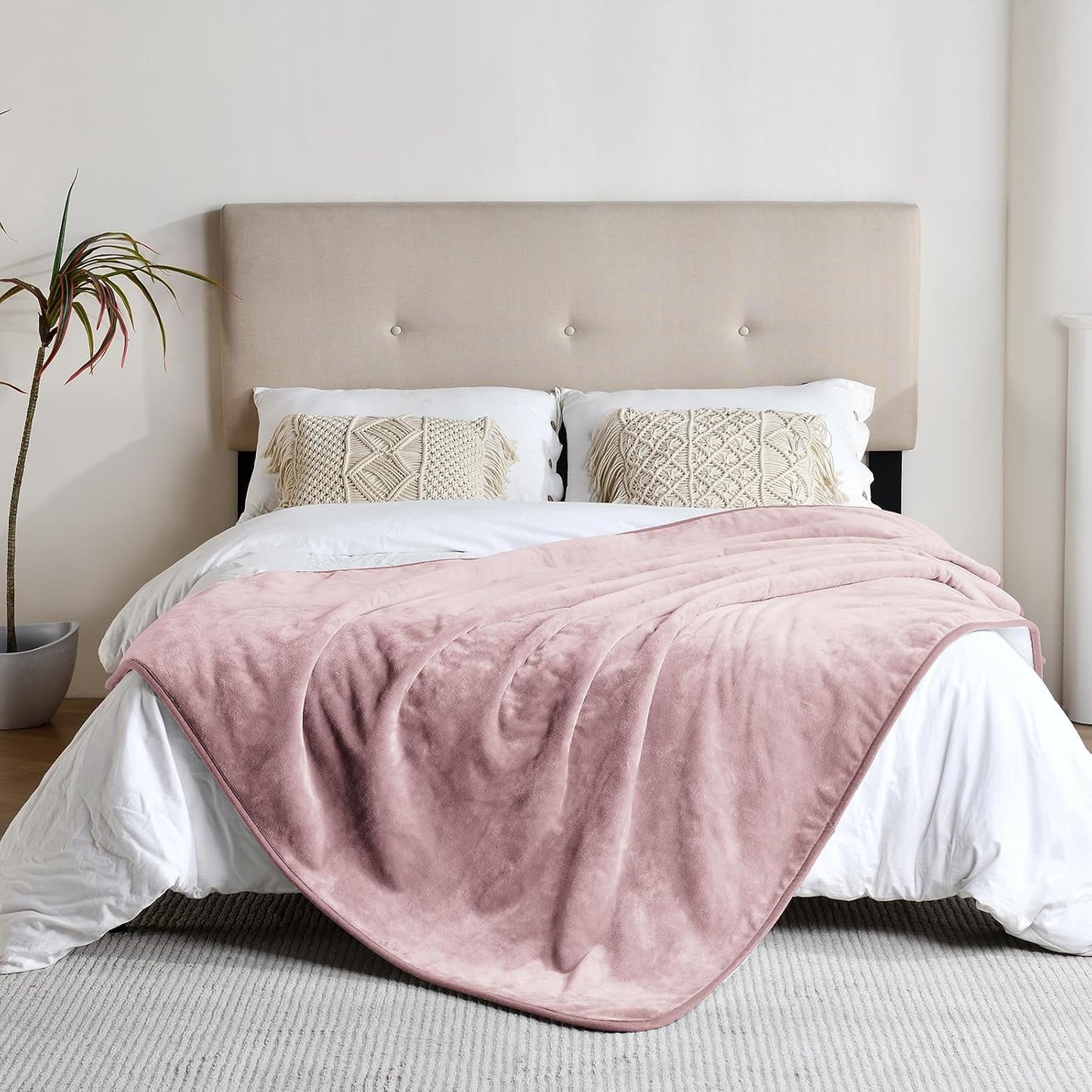 Waterproof Blanket for Bed Couch Sofa, Soft Liquid Pee Proof Pet Blanket for Dog Puppy Cat, Reversible Sherpa Fleece Furniture Protector (Dusty Pink, 60x80 inches)
