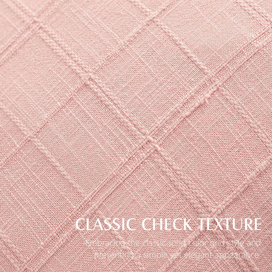 Foindtower Set of 1 Decorative Linen Check Throw Pillow Cover Neutral Farmhouse Lumbar Cushion Cover Modern Coastal Boho Accent Home Decor for Sofa Chair Couch Bed Living Room,12×20 Inch,Light Pink