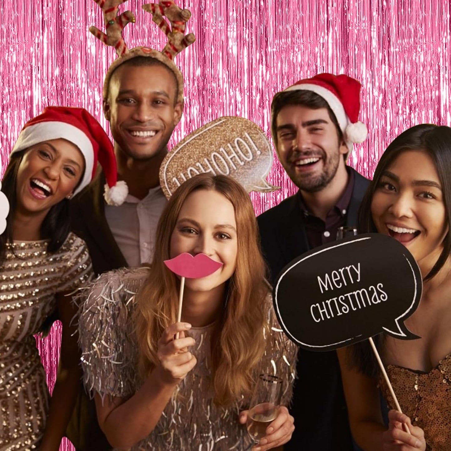 3 Pack Pink Backdrop Birthday Party Decorations Tinsel Foil Fringe Curtains Backdrop Streamer Bachelorette Christmas Graduation Wedding Princess Pink Theme Party Decorations