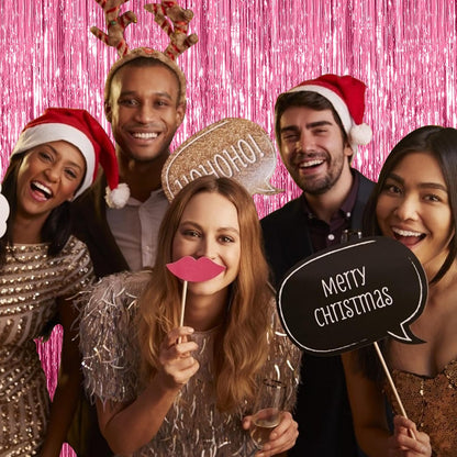 3 Pack Pink Backdrop Birthday Party Decorations Tinsel Foil Fringe Curtains Backdrop Streamer Bachelorette Christmas Graduation Wedding Princess Pink Theme Party Decorations