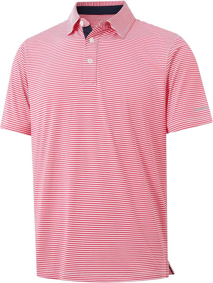 Men's Golf Polo Shirts - Moisture Wicking High Performance Short Sleeve Striped Collared Sports Casual Shirt