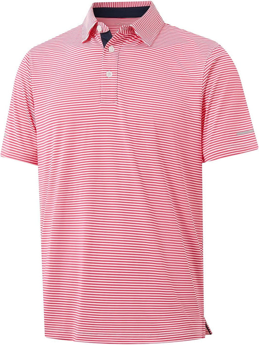 Men's Golf Polo Shirts - Moisture Wicking High Performance Short Sleeve Striped Collared Sports Casual Shirt