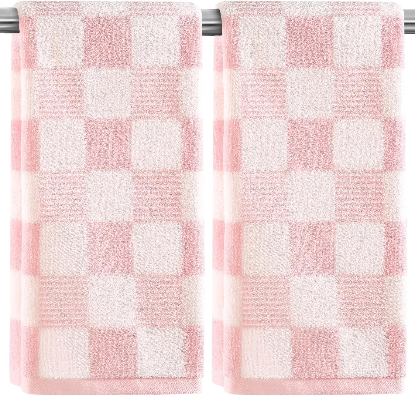 2 Pack Pink and White Hand Towels, Cotton Decorative Bathroom Hand Towels & Checkered Kitchen Decor for Bathroom Face Clean Bath Gym,13.7'' x 29.5''