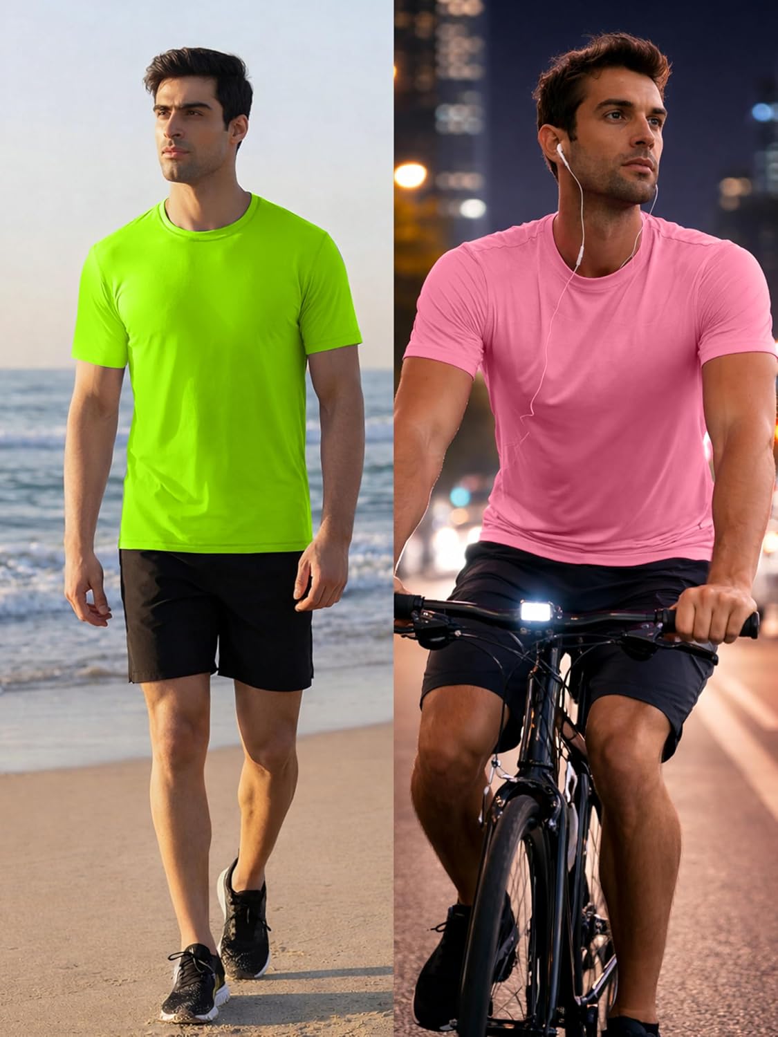 URBAN BUCK Neon High Visibility Lightweight Running Mens Shirt - Workout Swim UPF50+ Basic Short Sleeve Sun T-Shirt for Men