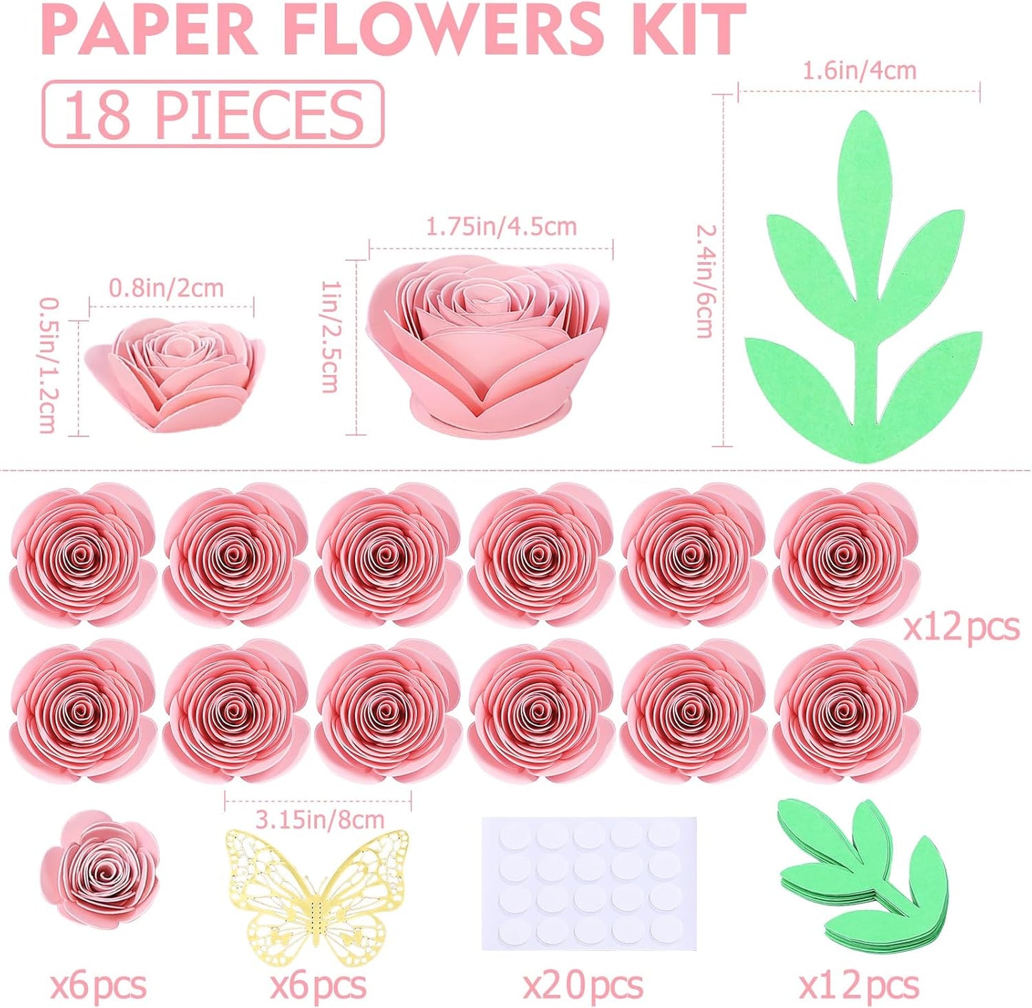 Mverse Pink Forever Rose, 3D Rolled Roses Paper Flowers Decorations for Custom Shadow Box Frame, Mini Artificial Crafts DIY Birthday Gift (18 Pieces, Light Pink)
