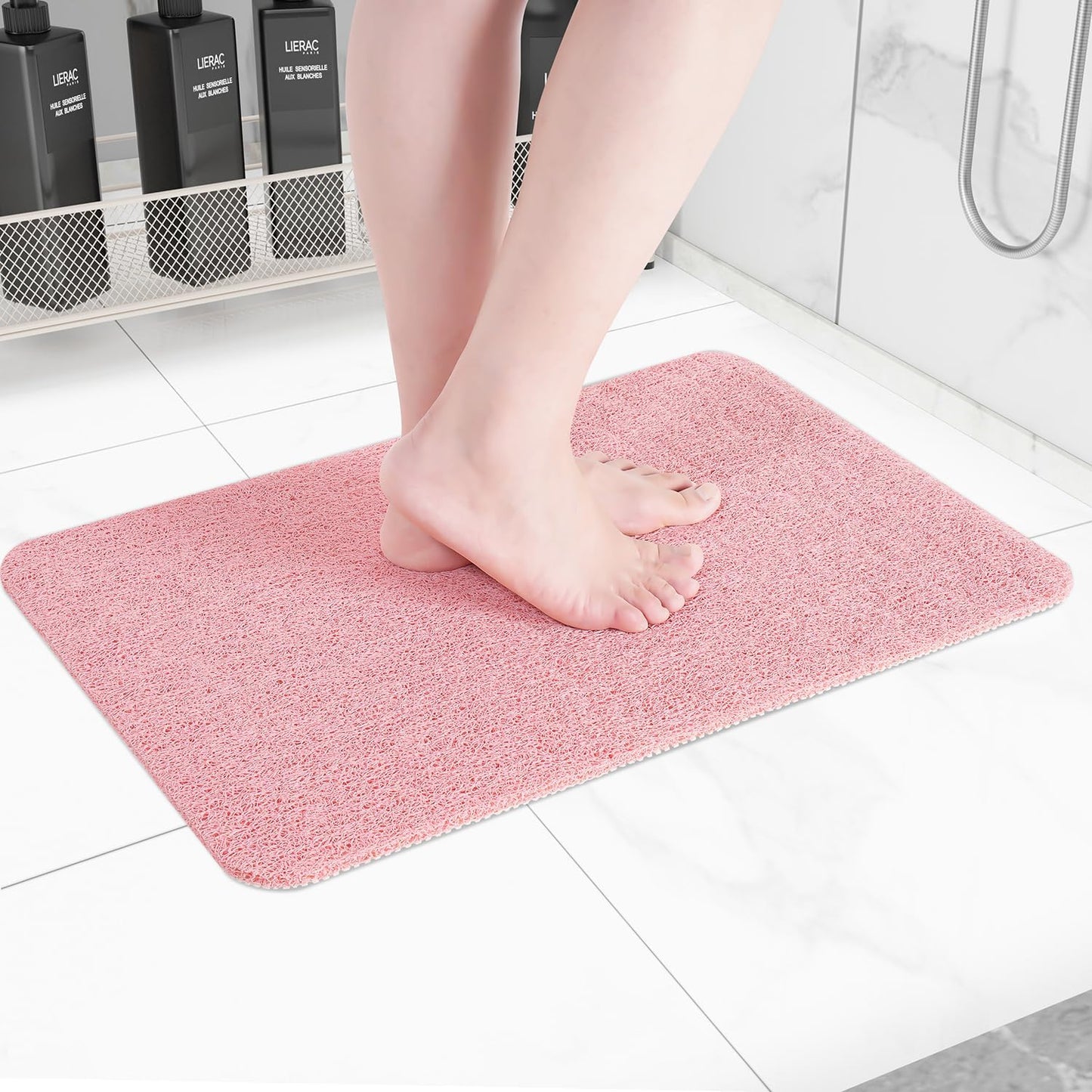 Hargiis Non-Slip Bathtub Mat, Anti Slip Shower Mat, Fast Drying Bathtub Mats, Foot Scrubber Mat, Anti Slip Mat for Tub, Floor, Bathroom, Kitchen, Home, Hotel (Pink 24"×16")