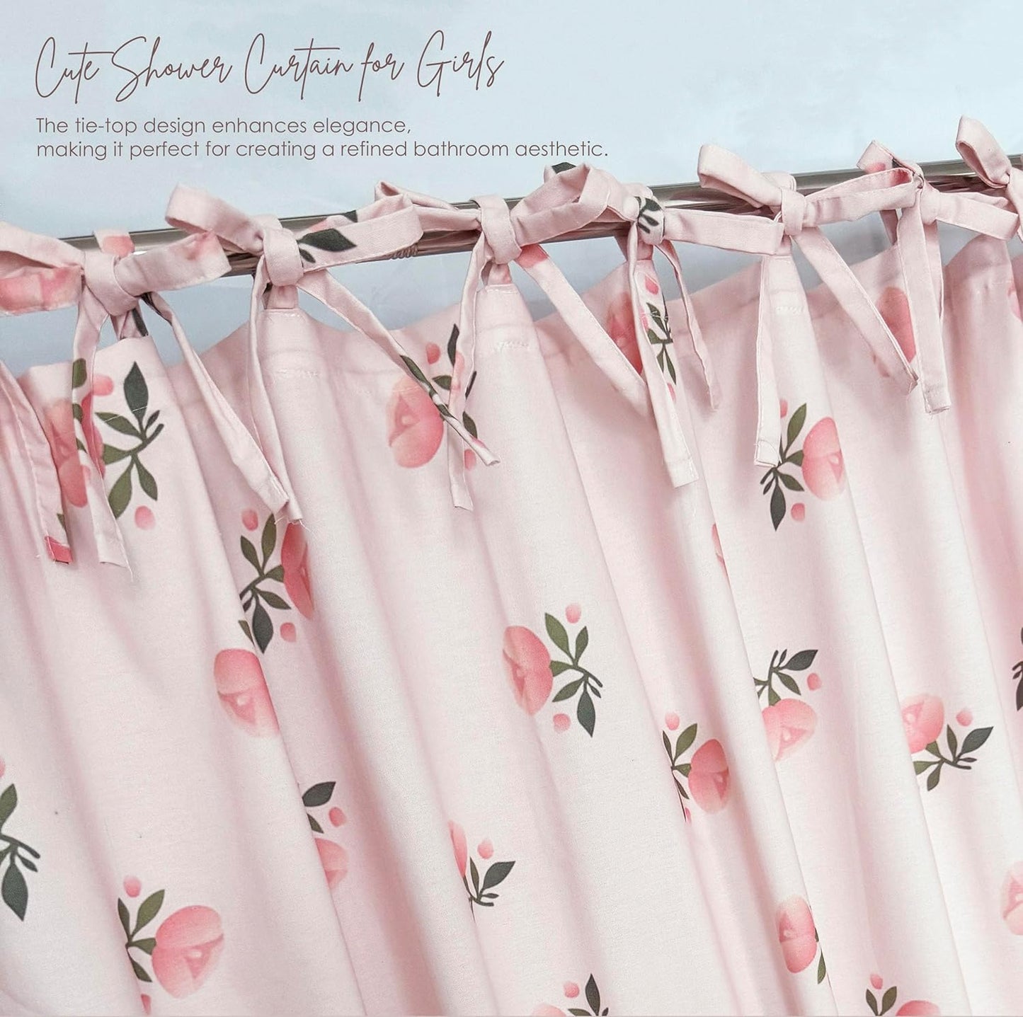 Girly Pink Floral Shower Curtain Hookless Flower Rose Shower Curtain Cotton Blend Breathable Washable 72x72 Inches for Bathroom Bedroom