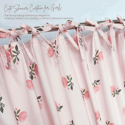 Girly Pink Floral Shower Curtain Hookless Flower Rose Shower Curtain Cotton Blend Breathable Washable 72x72 Inches for Bathroom Bedroom