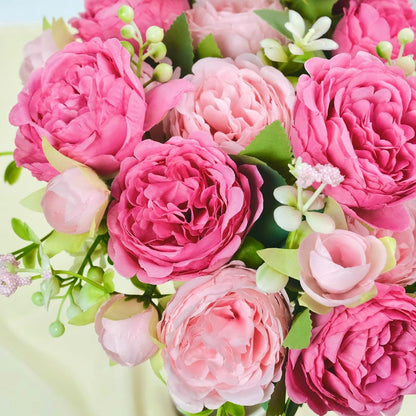 Peonies Artificial Flowers, Pink, Center Pieces Decoration, 6 Pcs | Realistic Faux Peony Bouquet, Pink Silk Flower Centerpiece for table Wedding Home Party Floral Arrangements