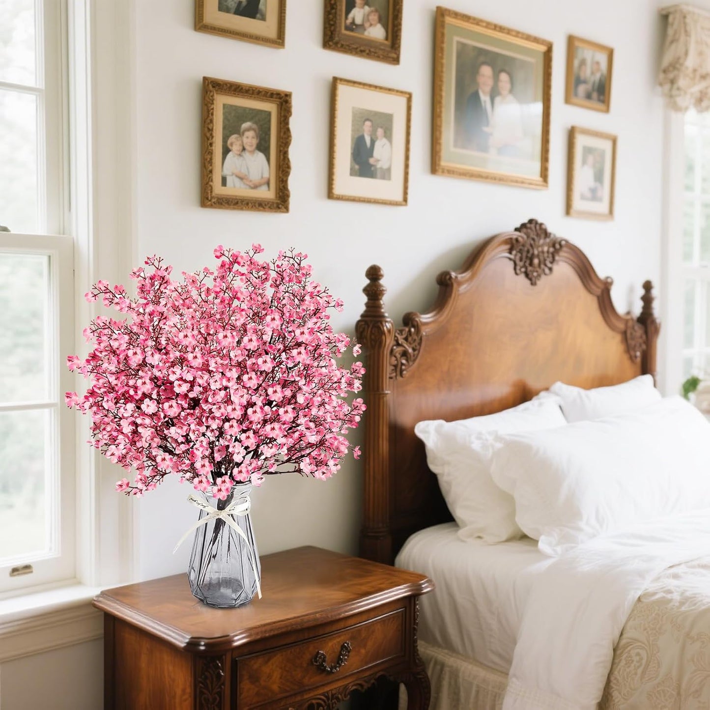 Babys Breath Artificial Flowers 8 Bundles Pink Real Touch UV Resistant Fake Flowers Silk Faux Flowers for Vase Home Office Wedding DIY Floral Indoor Outdoor Centerpiece Table Decoration