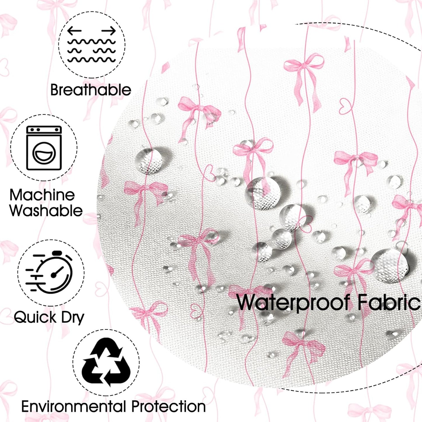 Mocsicka Pink Bow Shower Curtain for Bathroom, Coquette Cute Shower Curtain for Girls Women Waterproof Fabric Bow Bathroom Decor Bath Curtain with 12 Hooks, 72 X 72 Inch