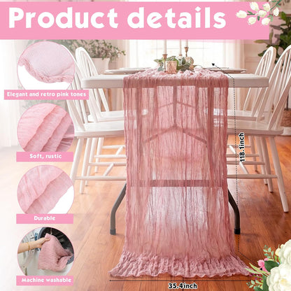 19 Pcs Pink Boho Placemats Set Include 6 Pink Charger Plates 118 Inch Long Farmhouse Table Runner Centerpiece 6 Cheesecloth Napkins 6 Napkin Ring for Dinner Wedding Bridal Party Decoration