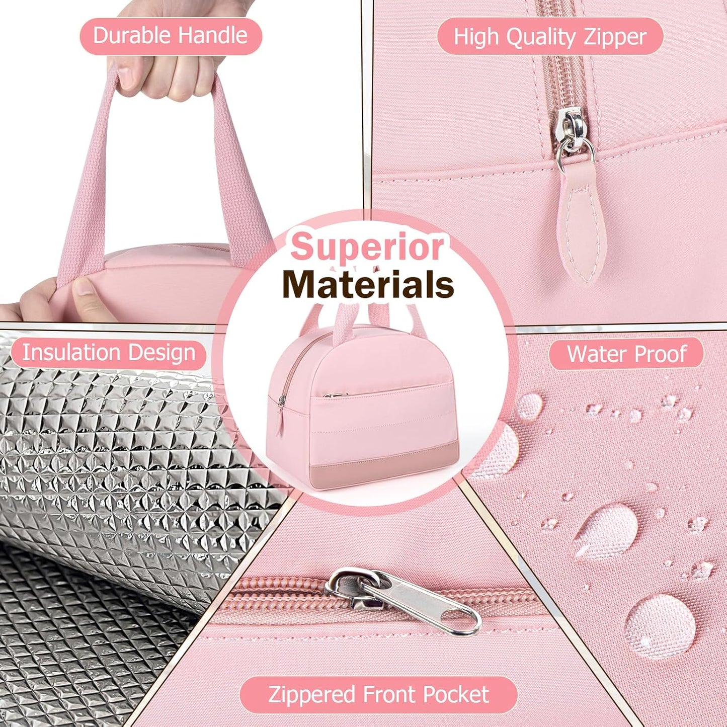 Lunch Box Lunch Bag for Women Men, Leakproof, Insulated Lunch Box Tote with Large Capacity, Lunch Container for Work/Office (M-Pink)