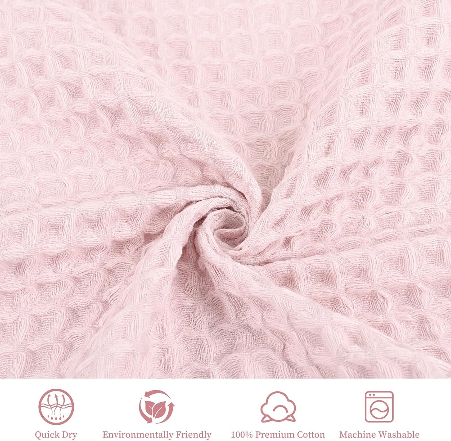 4 Piece Light Pink Waffle Bath Towel Set, 27x54 in Extra Large Bathroom Shower Towels, 100% Cotton Ultra Soft Bath Towel, Highly Absorbent Quick Drying Towels for Bathroom Gym Hotel and Spa