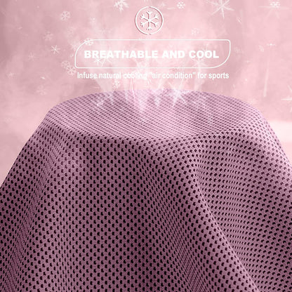 10 Pack Cooling Towels Bulk Microfiber Ice Towel Quick Dry Breathable Chilly Sweat Towel Stay Cool Towel for Neck Face Yoga Gym Workout Running Pilates Beach with Carabin Bag, 40x12'', Pink