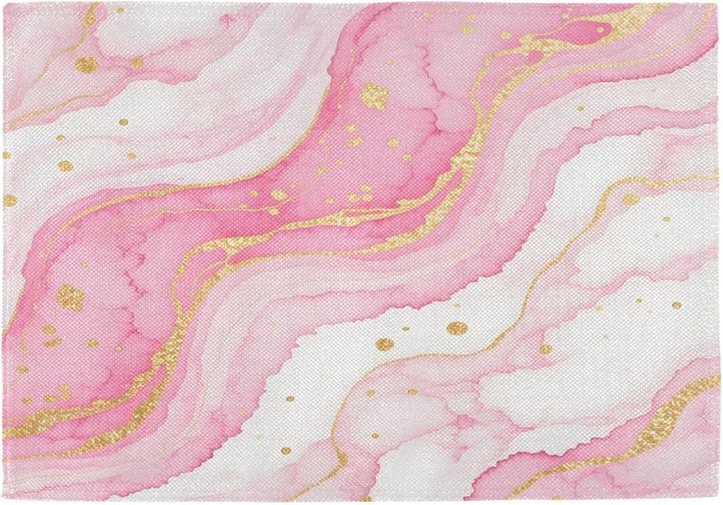 Cloth Placemats Set of 6 for Dining Table, Pink Marble Kitchen Placemats Heat Resistant Place Mats Linen Washable Table Mats, 12x18 in