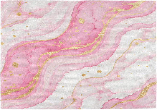 Cloth Placemats Set of 6 for Dining Table, Pink Marble Kitchen Placemats Heat Resistant Place Mats Linen Washable Table Mats, 12x18 in