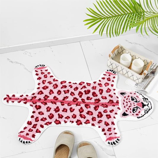 ZSCYD-yingda1992 Leopard Shaped Animals Bath Mat Non-Slip Bathroom Door Mat for Bedroom Bathroom Kitchen Cartoon Area Rug for Tub Soft Bathtub Home Decor Pink