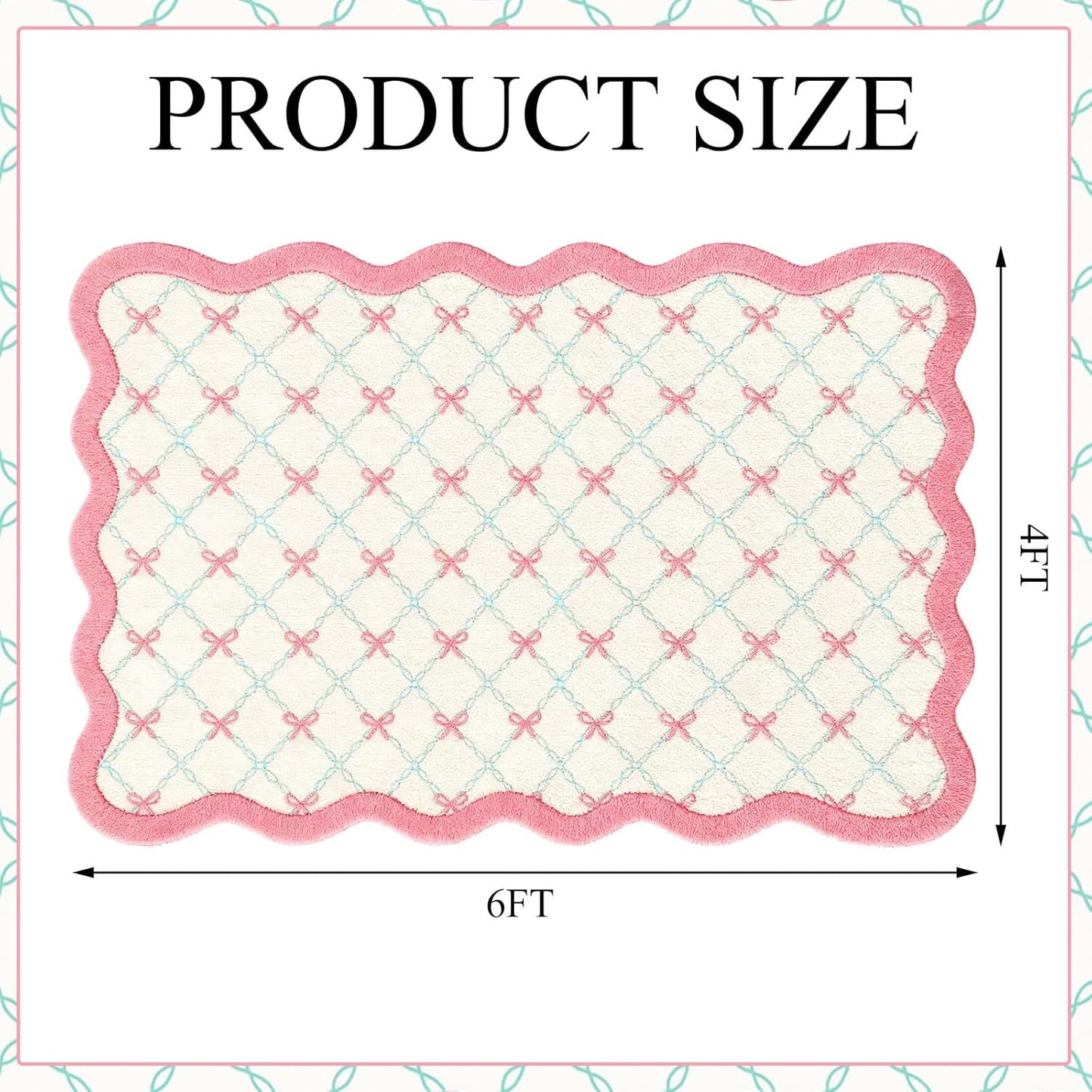 Drydiet Rug Boho Area Rugs 4'x6' Cute Sweet Scalloped Throw Rugs Aesthetic Soft Bedroom Carpet for Living Room Dining Playroom Nursery Family Indoor Dorm(Pink Bow)