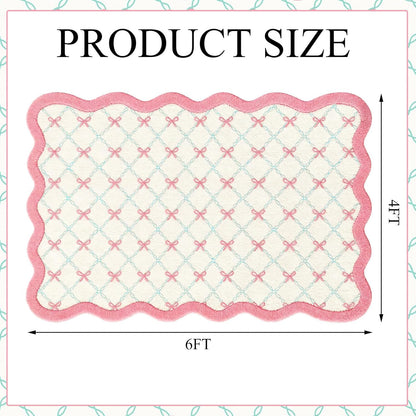 Drydiet Rug Boho Area Rugs 4'x6' Cute Sweet Scalloped Throw Rugs Aesthetic Soft Bedroom Carpet for Living Room Dining Playroom Nursery Family Indoor Dorm(Pink Bow)