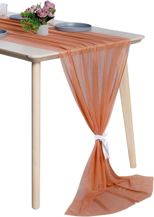 MDS® Pack of 10, 10ft Chiffon Table Runner 29 x 120 Inches, Sheer Wedding Runner Romantic Rustic Table Runner for Wedding Decoration, Birthday Party, Bridal Shower, Party Arch Décor - Coral Peach