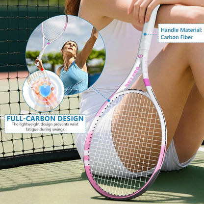 OGEENIER 27 Inch Tennis Racket, Strung, Carbon Fiber Recreational Racquet | Full Carbon, Grip 4 1/4", Head-light-balance, 100 SQ. IN., Lightweight at 10.5oz, Arm-friendly, High-elasticity String