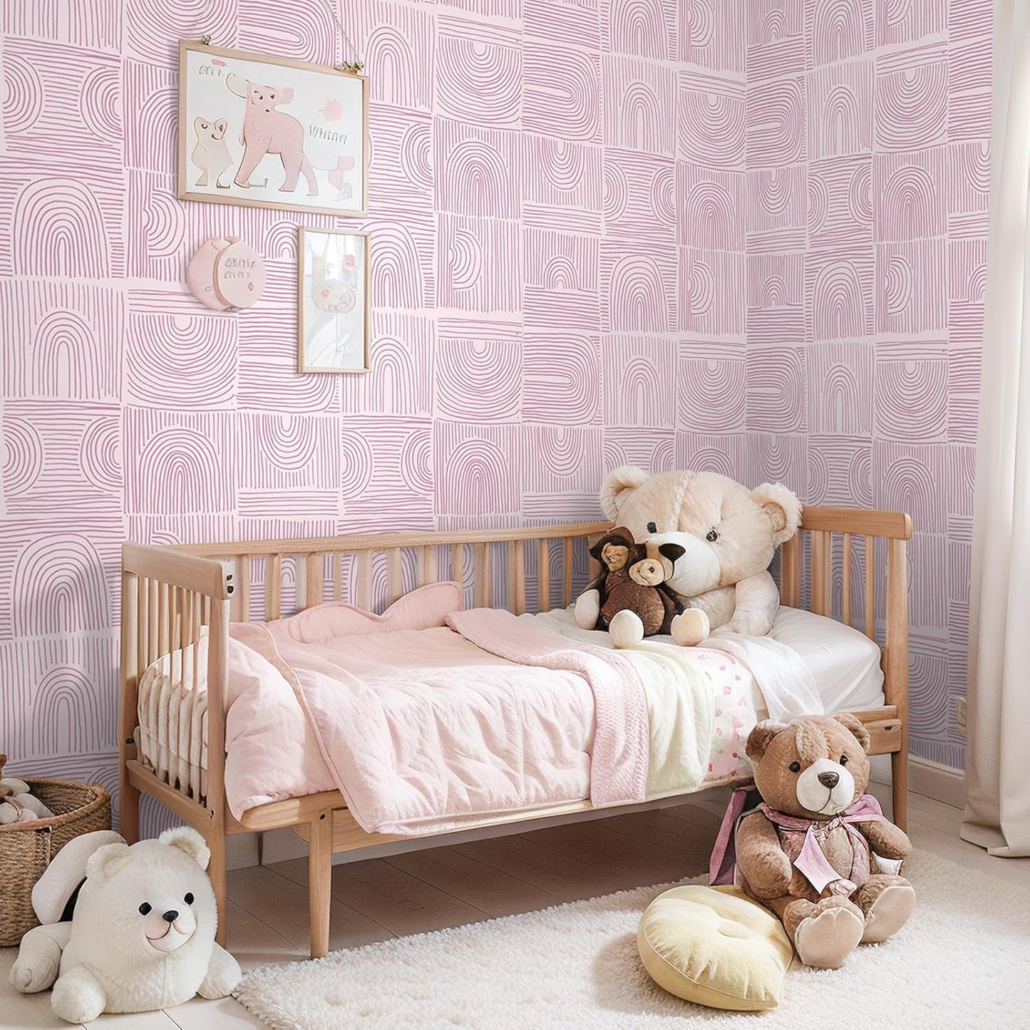 VEELIKE Pink Geometric Peel and Stick Wallpaper Boho Geometric Wallpaper for Bathroom Bedroom 17.7''x118'' Abstract Art Deco Wallpaper Removable Prepasted Pink Contact Paper for Cabinets Drawers