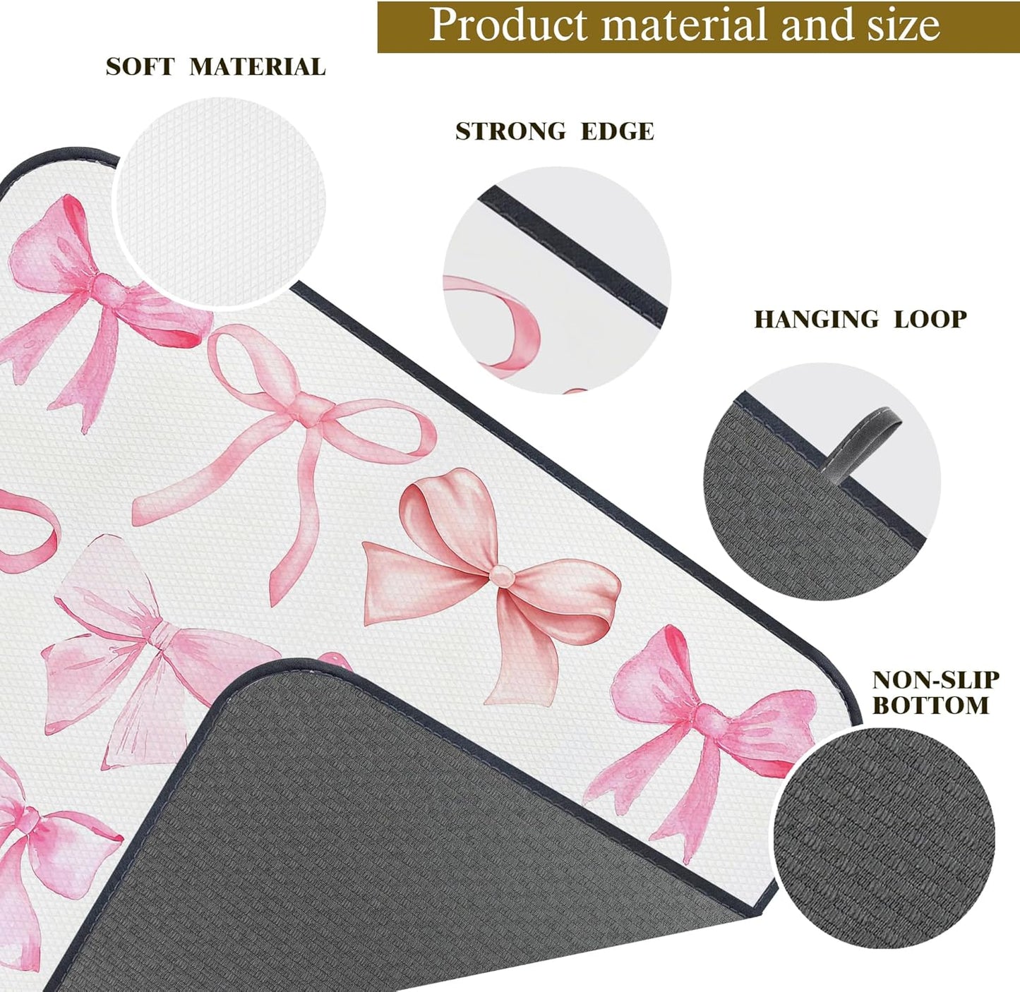 Pink Bow Dish Drying Mat,Coquette Pink Bow Absorbent Dish Drying Mat，Kitchen Accessories For Countertop，Dish Drainer Mat For Kitchen Counter，20 X 15inch
