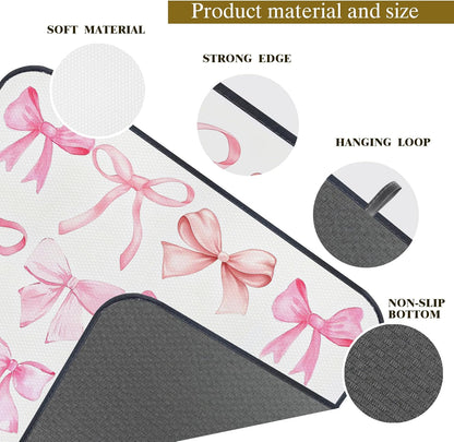 Pink Bow Dish Drying Mat,Coquette Pink Bow Absorbent Dish Drying Mat，Kitchen Accessories For Countertop，Dish Drainer Mat For Kitchen Counter，20 X 15inch