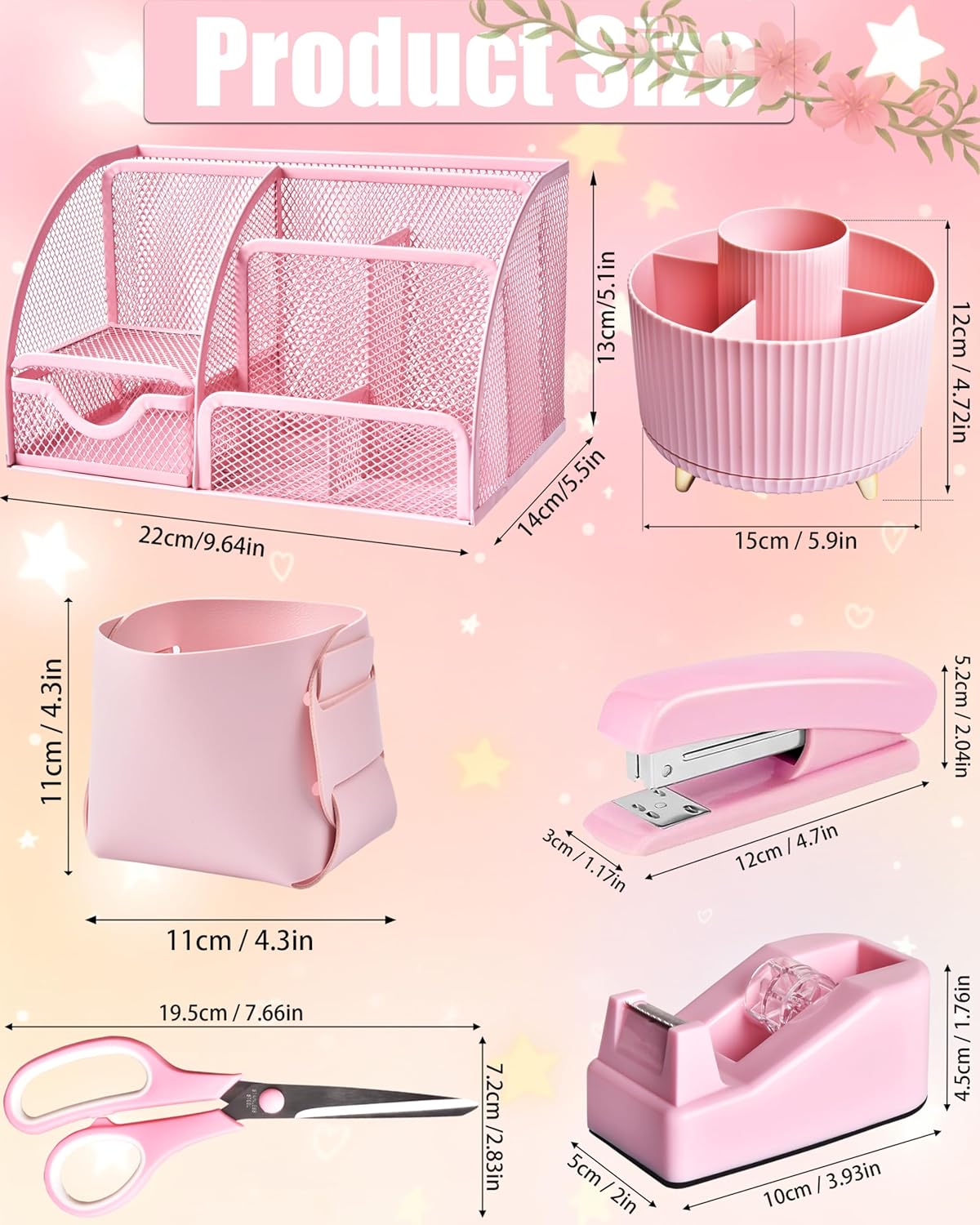 LXEVIHK 21Pcs Pink Desk Organizers and Accessories With Mesh Desk Organizer and 360°Rotating Pen Holder and a Lot of Office Pink Office Supplies Beautifully Presented in a Gift Box