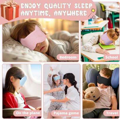 Kids Sleep Mask Eye Mask: 3D Contoured Cup Sleeping Masks, Blindfold with Adjustable Strap, Kids Eye Cover for Boys, Girls, Teens, Pressure-Free with Memory Foam Face Mask for Sleeping (Pink)