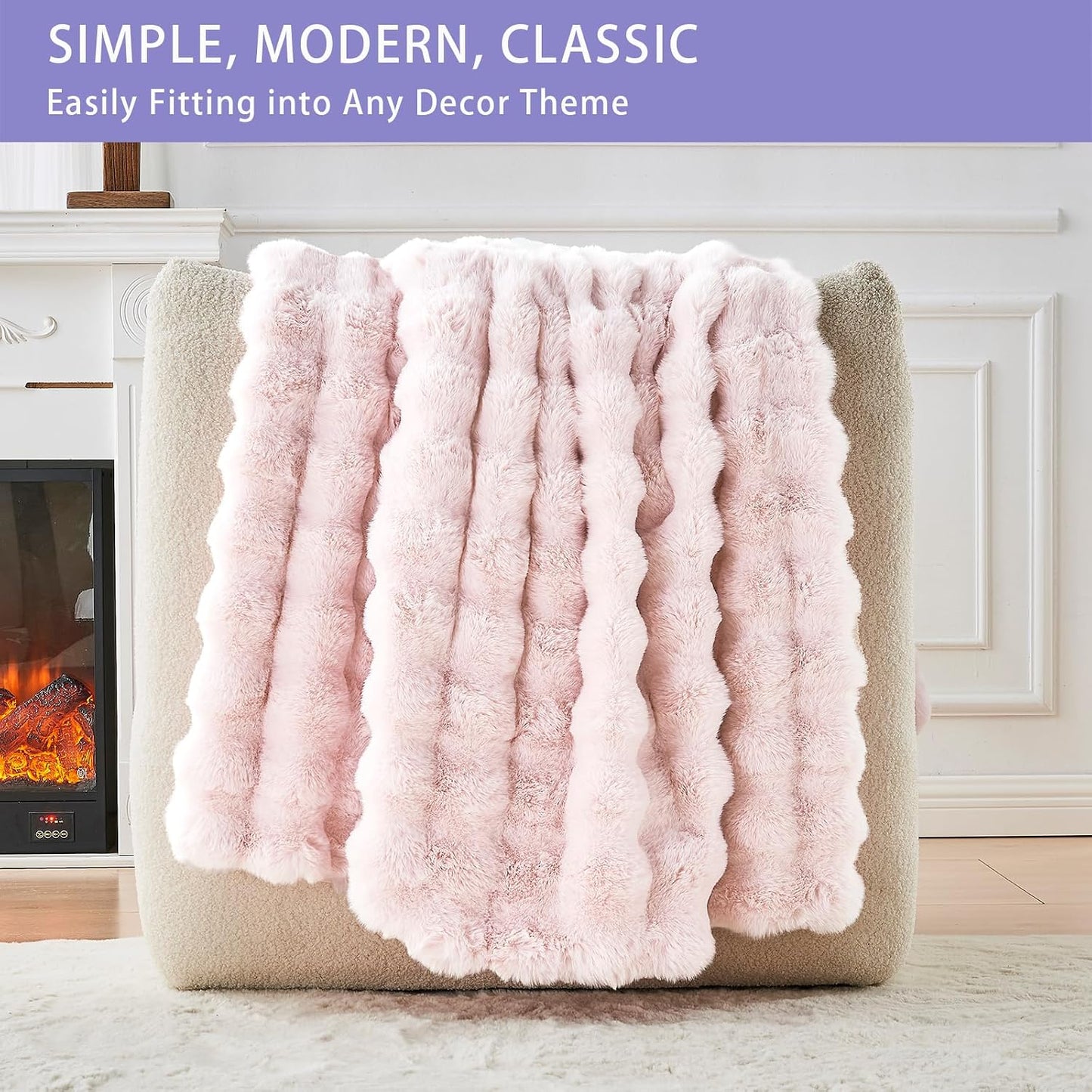 Bigacogo Faux Fur Throw Blanket for Couch, Fuzzy Soft Plush Thick Warm Bubble Blankets for Sofa Bed Living Room Décor, Cute Luxury Cozy Fluffy Throw Gift for Women Girls, 60"x70", Pink