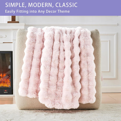 Bigacogo Faux Fur Throw Blanket for Couch, Fuzzy Soft Plush Thick Warm Bubble Blankets for Sofa Bed Living Room Décor, Cute Luxury Cozy Fluffy Throw Gift for Women Girls, 60"x70", Pink