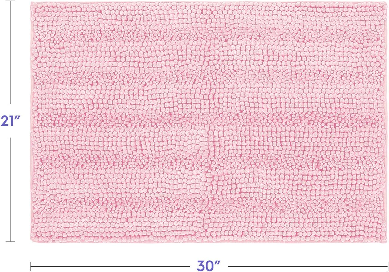 Tafts Striped Chenille Bathroom Rugs and Mats Sets, Ultra Soft Chenille Microfiber, Absorbent Non-Slip Machine Washable Bath Rugs, Bath Mat for Bathroom, Shower Mat & Tub, 21"x30", Light Pink