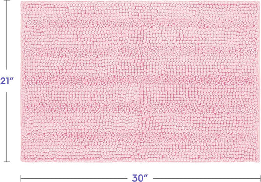 Tafts Striped Chenille Bathroom Rugs and Mats Sets, Ultra Soft Chenille Microfiber, Absorbent Non-Slip Machine Washable Bath Rugs, Bath Mat for Bathroom, Shower Mat & Tub, 21"x30", Light Pink