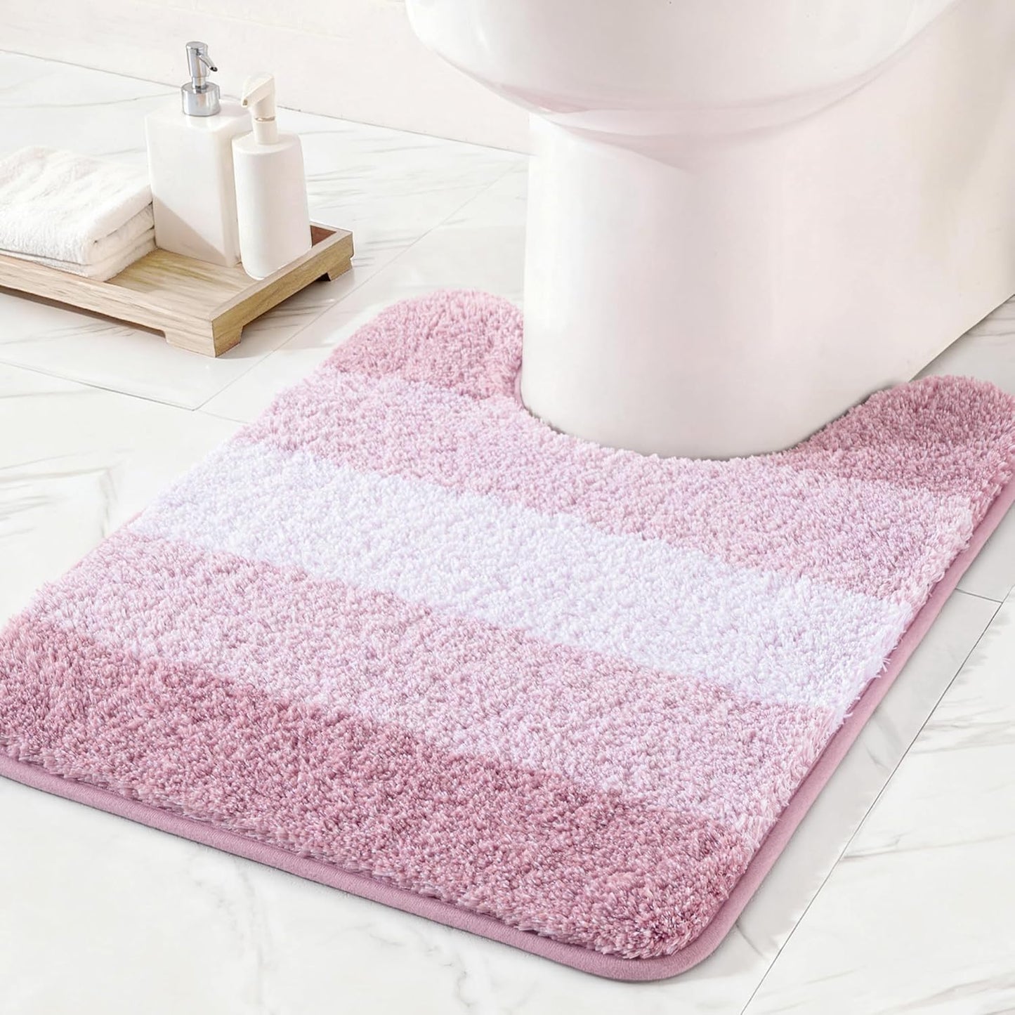 Exclusivo Mezcla Toilet Rugs U-Shaped 20x24, Extra Soft Non Slip Absorbent Microfiber Bath Rugs, Machine Washable Quick Dry Bath Mats for Toilet, Gradient Pink