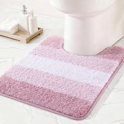 Exclusivo Mezcla Toilet Rugs U-Shaped 20x24, Extra Soft Non Slip Absorbent Microfiber Bath Rugs, Machine Washable Quick Dry Bath Mats for Toilet, Gradient Pink