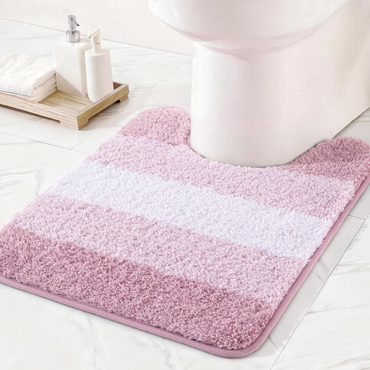 Exclusivo Mezcla Toilet Rugs U-Shaped 20x24, Extra Soft Non Slip Absorbent Microfiber Bath Rugs, Machine Washable Quick Dry Bath Mats for Toilet, Gradient Pink