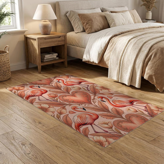 5'x7' Washable Flatwoven Rug, Peach Art Nouveau Floral Stain Resistant Area Rug for Guest Room, Lounge, Apartment, Non-Slip Low Profile Floor Covering | Ref:2088246