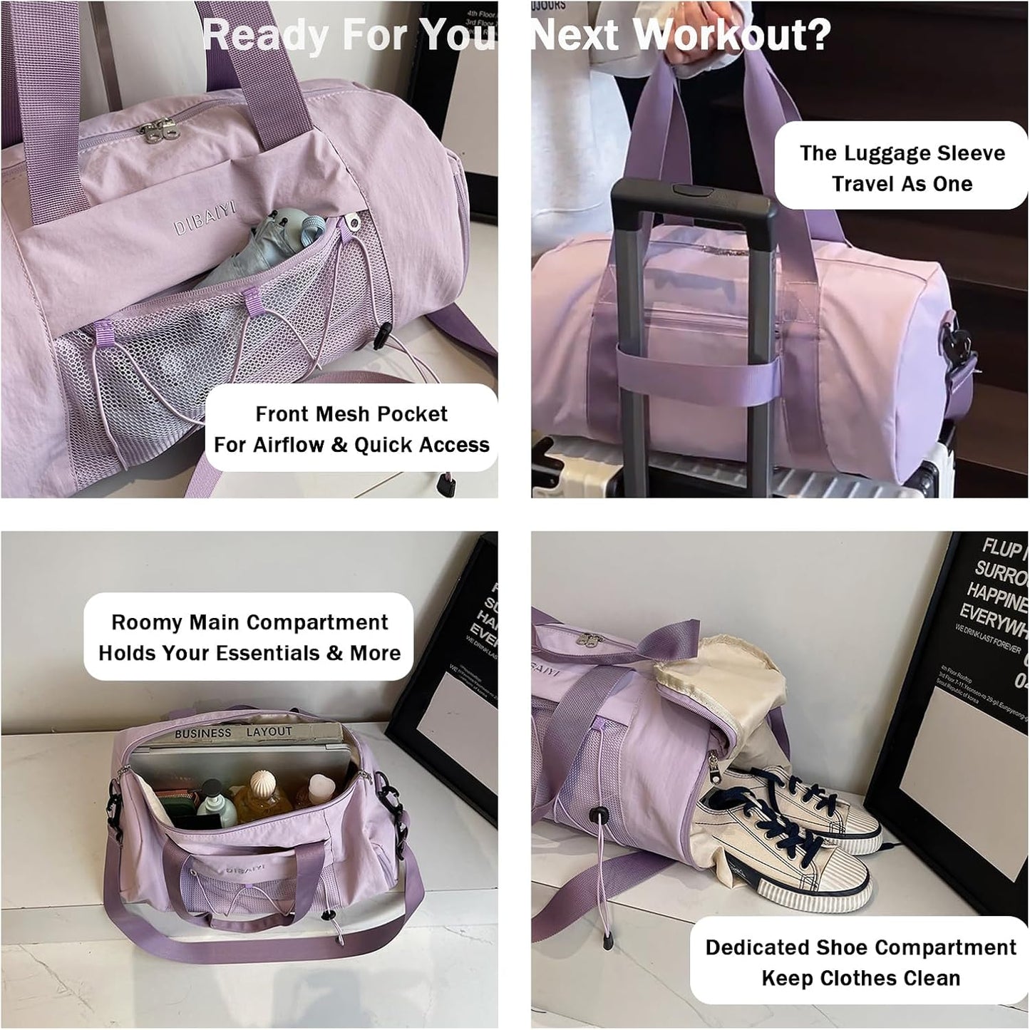 Sports Gym Bag with Wet Dry Compartment, Shoe Storage, Mesh Front Pocket, Luggage Sleeve (Pink)