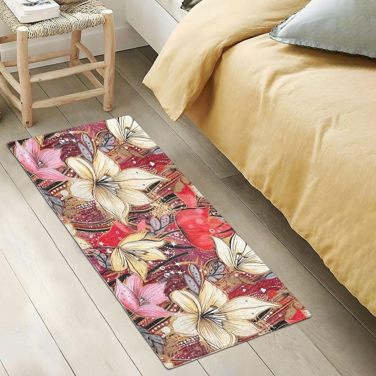 J JOYSAY Flowers Floral White Pink Bathroom Rug Mat Soft Absorbent Bath Rug Carpet Non Slip Quick Dry Bath Mats for Bathroom Shower Bedroom Living Room Kitchen 39"x20"