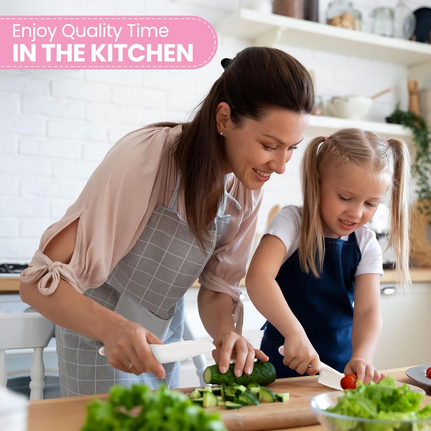 Zulay 3-Piece Kids Knife Set for Real Cooking & Baking - Toddler Knives for Cutting Fruits, Veggies, & Cake - Children’s Montessori Knife with Serrated Edges - Safe & Fun Lettuce Knife (Pink)