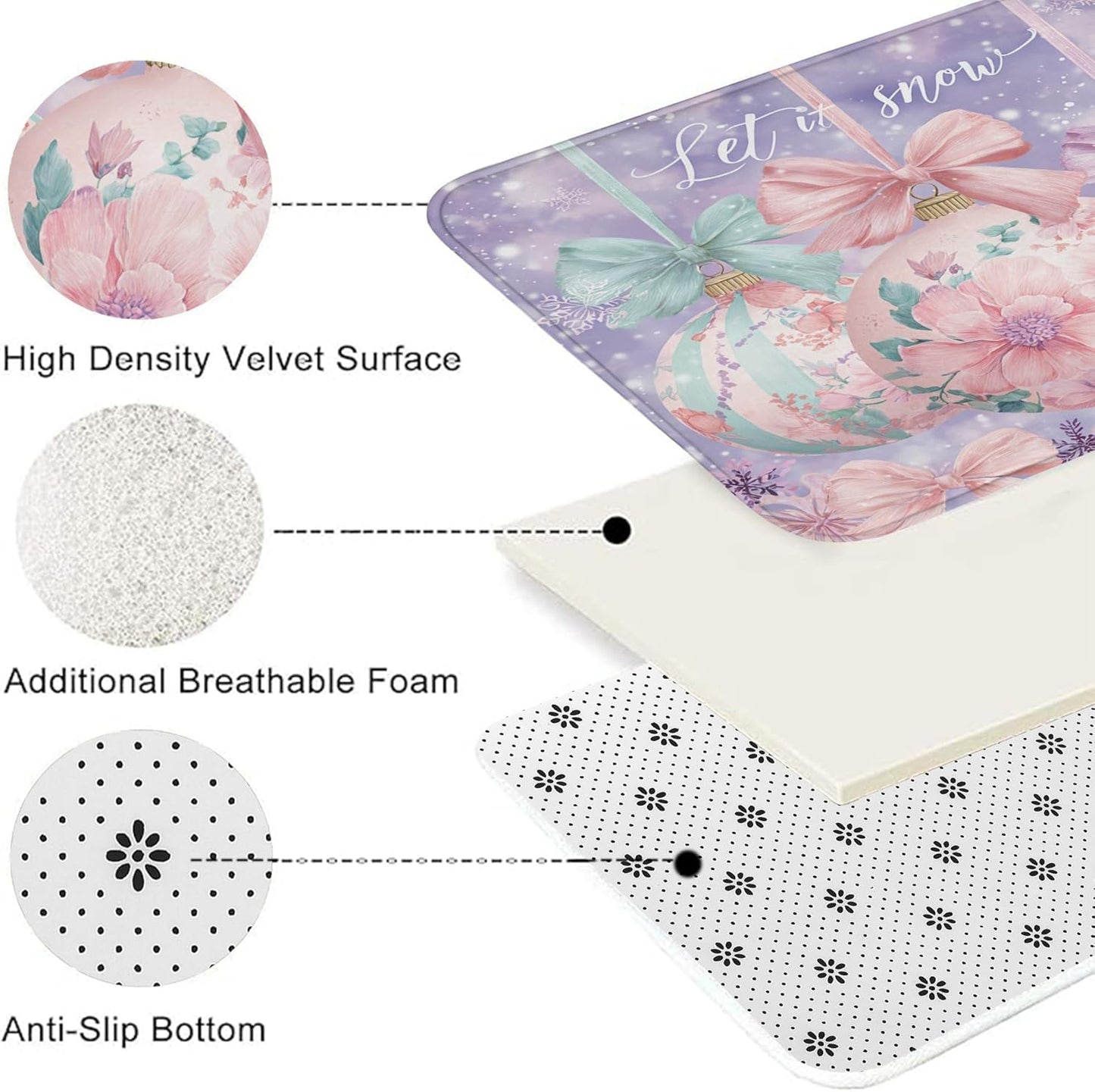 Floral Quick Dry Bath Mat, Pastel Peach Flowers Botanical Absorbent Non Slip Shower Mat, Spring Decorative Flannel Washable Bath Rugs for Bathroom Toilet Restroom 20x32 Inch
