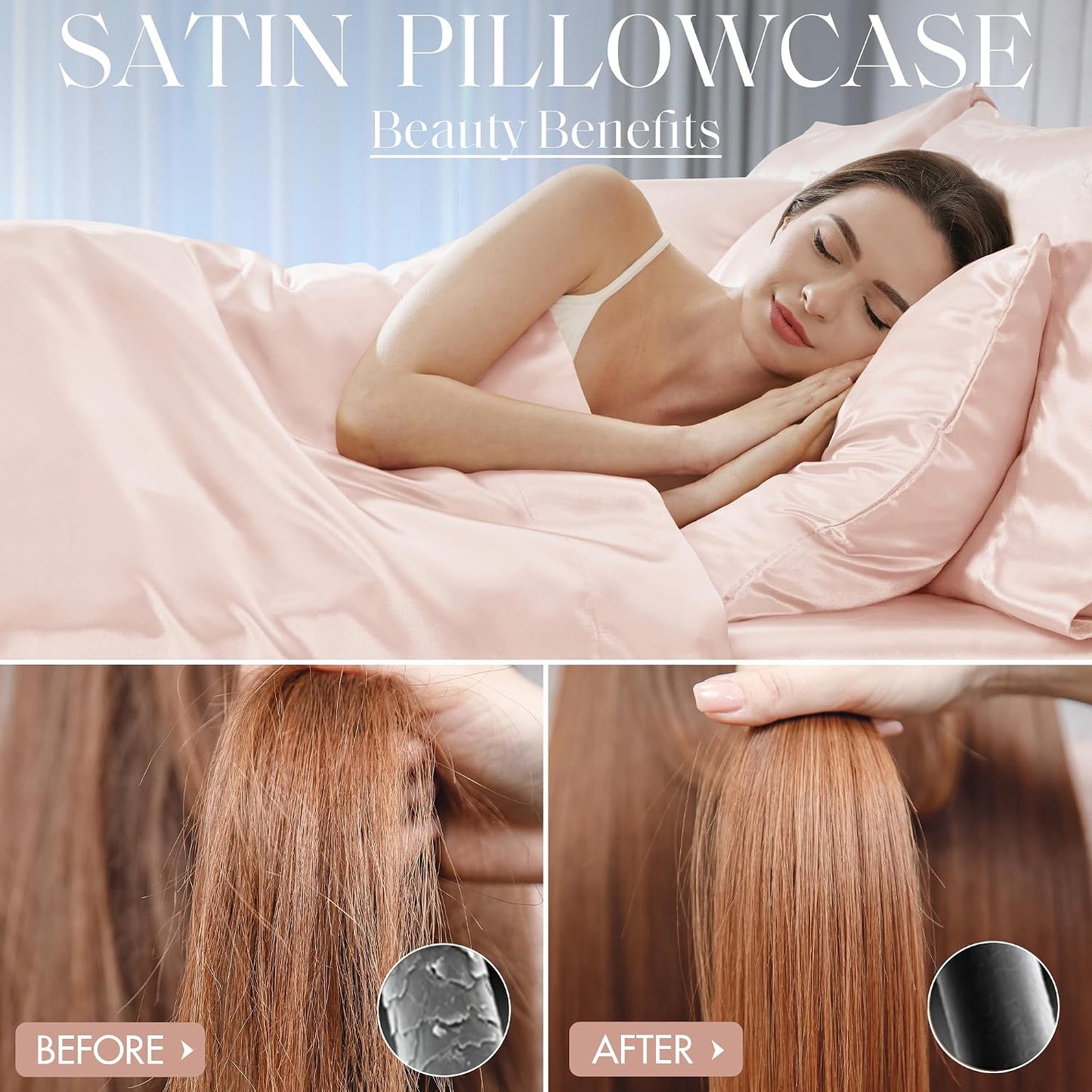 Madison Park Essentials Set of 2 Satin Pillowcase for Hair & Skin, Luxuriously Soft, Silky with Natural Sheen Luster, Cool to Touch, Wrinkle-Free, Machine Washable, Standard Blush 2 Piece