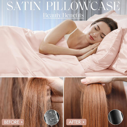Madison Park Essentials Set of 2 Satin Pillowcase for Hair & Skin, Luxuriously Soft, Silky with Natural Sheen Luster, Cool to Touch, Wrinkle-Free, Machine Washable, Standard Blush 2 Piece