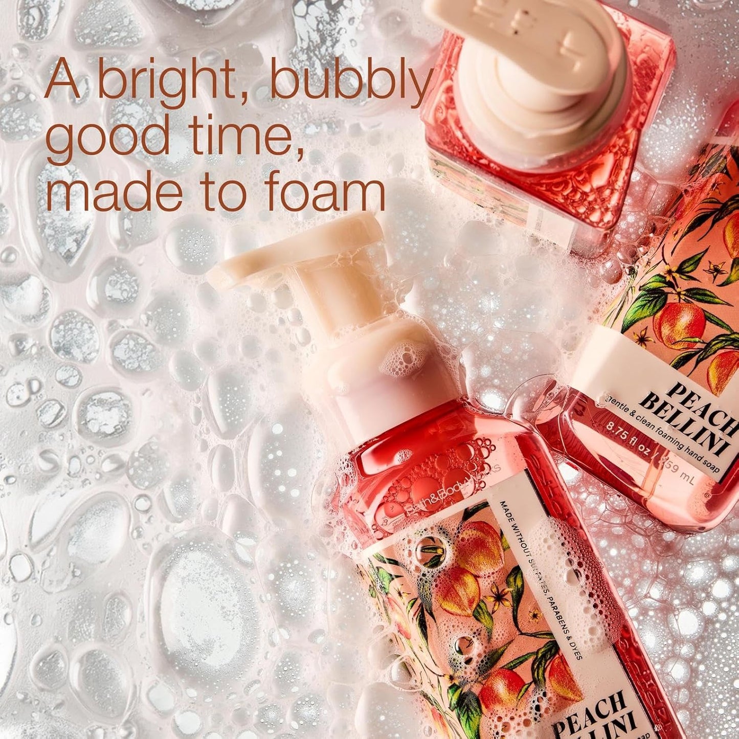Bath & Body Works Peach Bellini Gentle & Clean Foaming Hand Soap - Germ-Cleansing Hand Soap with Gentle Cleansing & Conditioning Formula - Dermatologist Approved - Thoughtful Gift - 3-Pack