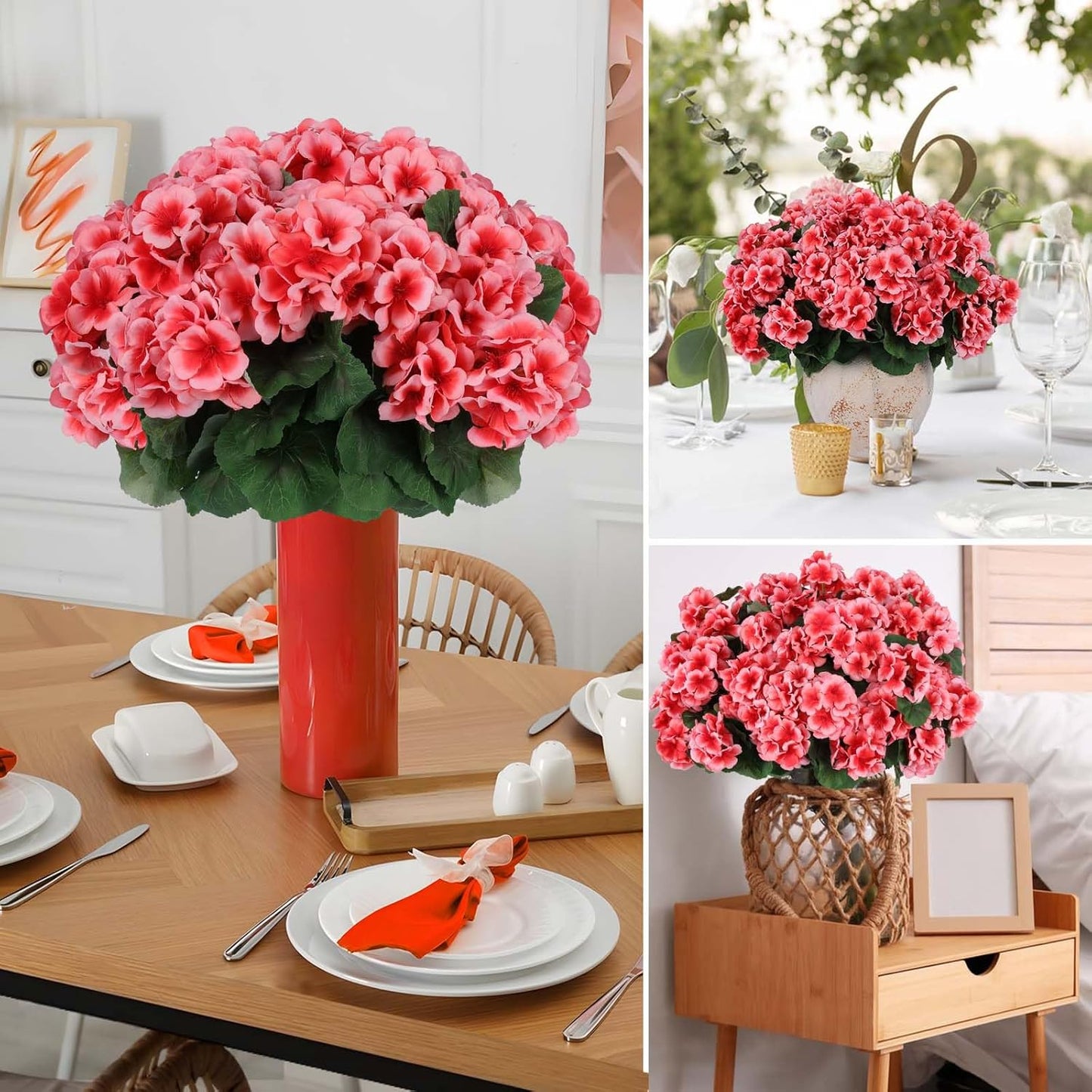 Hananona 12 Pcs Artificial Geranium Flowers for Outdoors Geranium Silk Flowers Outdoor UV Resistant Garden Plants Faux Flowers for Home Kitchen Table Centerpieces Decor (12, Peach)